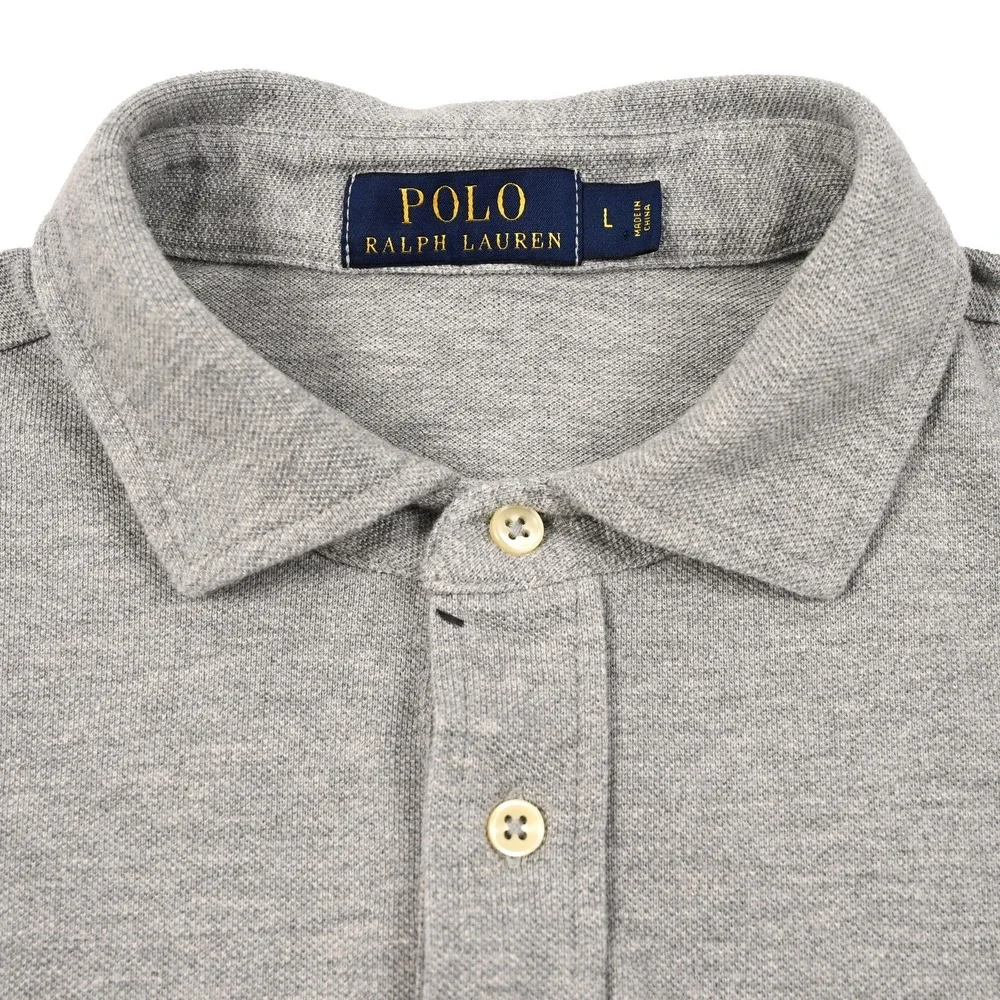 Polo Ralph Lauren Minimalist Men's Large Grey Mesh Long Sleeve Polo Shirt Preppy